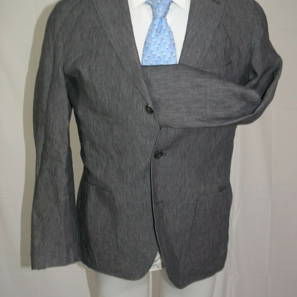 ARI Linen Cotton Blend Gray Woven Three Burton Blazer 42R - Picture 3 of 9